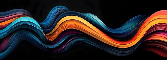 Canvas Print - colorful abstract wave design on a black background, showcasing vibrant hues and fluid movement, per