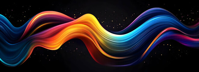 Canvas Print - vibrant abstract waves of color flow gracefully across a dark background, creating a dynamic and mod