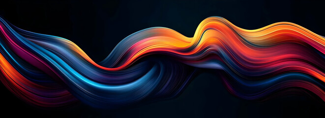 Canvas Print - a vibrant abstract wave of colors in red, orange, and blue hues, flowing smoothly against a dark bac