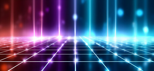 Wall Mural - a vibrant digital background featuring colorful beams of light creating a mesmerizing grid pattern, 