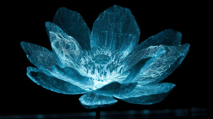 Glowing blue flower, dark background, nature photography, ideal for spiritual or fantasy themes
