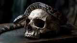 Snake and Skull: A dramatic image of a snake coiled around an old, weathered skull.