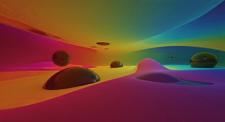 Poster - A colorful room with many spheres of different sizes