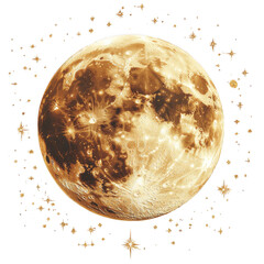 Wall Mural - Full moon astrology celestial gold stars night sky space astronomy lunar on transparent background