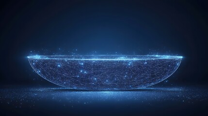 Aufkleber - Luminous blue network. Energy field of glowing dots and lines against a dark blue gradient. Abstract Digital low-poly wireframe connected dots in dark blue