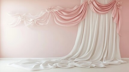 elegant pink and white draped fabric backdrop.