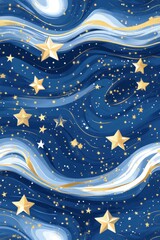 Wall Mural - celestial dreamscape: a whimsical journey through starry skies and golden waves of fantasy
