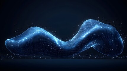 Aufkleber - Abstract, digital wave shimmers with a blue glow. Grid-like structure creates an ethereal, three-dimensional graph resting on a reflective surface. Abstract Digital low-poly wireframe connected