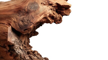 Poster - Polished cedar wood slab displays intricate natural grain patterns isolated on a white background, ideal for design projects needing clean presentation