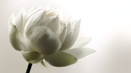 Poster - A faintly glowing lotus blossom radiates elegance as gentle light highlights its delicate petals against a pure white background, offering a serene, peaceful atmosphere