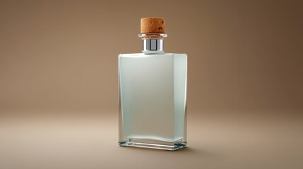 Poster - A frosted glass flask featuring a cork stopper is showcased against a smooth taupe backdrop, highlighting minimalist design with available copy space for branding