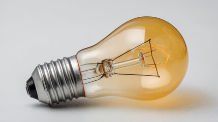 Aufkleber - Close-up of a classic incandescent bulb featuring a glowing amber filament. This detailed shot highlights the retro aesthetic against a clean white background