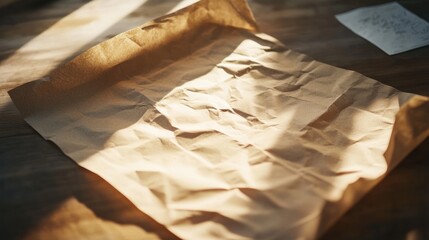 Crumpled brown paper texture sunlight shadow background design element