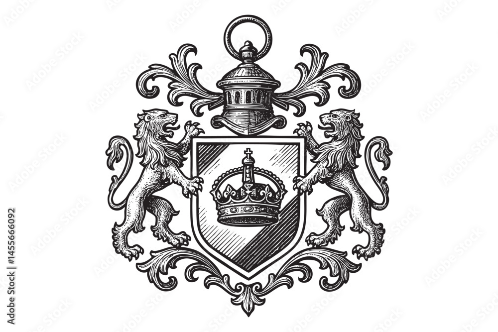 Coat of arms Heraldic royal blank emblem shield woodcut engraving ...