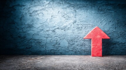 Poster - A striking red arrow points upward on a textured blue wall, providing a dynamic focal point with plenty of room for additional messaging or creative elements
