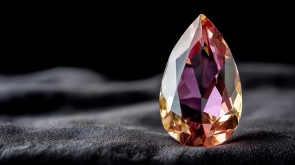 Aufkleber - A prismatic gemstone displays rich amber and violet colors, casting intriguing reflections in dramatic lighting against soft black velvet. Copy space is available