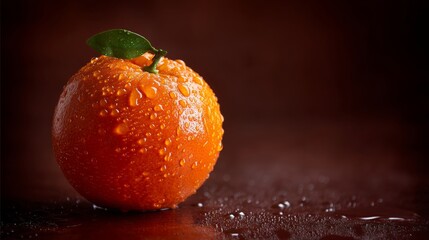 Aufkleber - This macro shot captures a juicy orange adorned with water droplets, illuminated by warm sunlight to enhance texture, creating a vibrant and fresh appearance