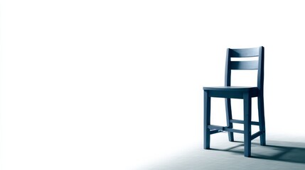 Fototapete - A navy bar stool with a matte finish stands isolated on a white background, showcasing modern minimalist design through its sharp lines and simple form