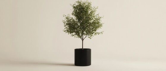 elegant indoor tree in black pot against neutral background for modern interior design concept