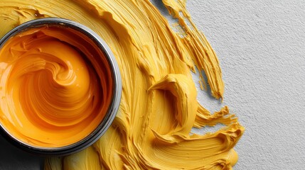 Aufkleber - Irregular golden shape created using thick brush strokes on textured paper, showcasing artistry with ample copy space on the left for design purposes