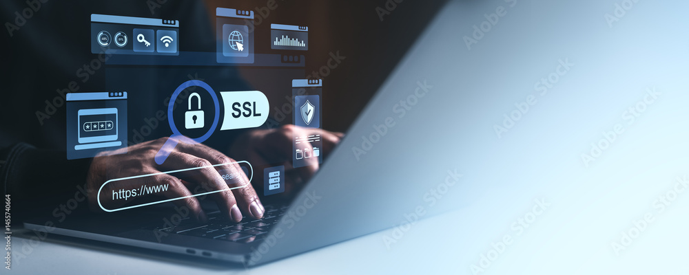 Cybersecurity concept with SSL encryption and secure browsing interface ...