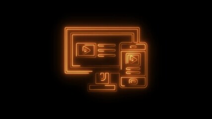 Neon glowing responsive website design concept displayed on computer and mobile phone