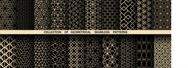 Leinwandbilder - Geometric set of seamless black and golden patterns. Simple vector graphics