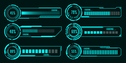 Wall Mural - set of modern loading progress bar hud user interface elements technology design