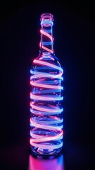 Aufkleber - Neon light trails swirling around wine bottle silhouette on dark background