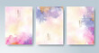 © REZI - Set of cards with bright colorful vector watercolor background. Design for your date, postcard, banner.