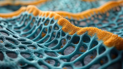 Abstract Teal and Orange Knitted Texture: A Macro View of Intricate Woven Pattern