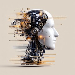 Fototapete - Cybernetic Mind: A Portrait of AI Integration and Mechanical Complexity in Artificial Intelligence Design.