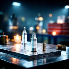 Poster - Precision Machined Components on a Tooling Plate, Backlit in a Workshop Environment for Quality Control.