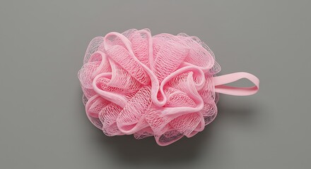 Pink Loofah on Gray Background: Soft Texture and Delicate Design