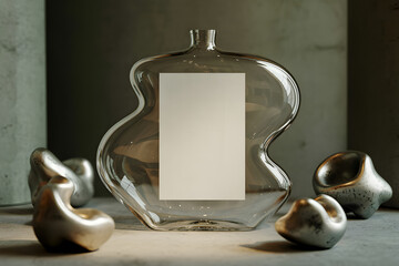 Wall Mural - abstract glass sculpture with metallic ornaments: a still life composition