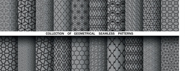 Leinwandbilder - Geometric set of seamless black and gray patterns. Simple vector graphics
