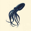 © jam - Dark blue octopus, elegant pose, against a light background. Detailed illustration of the cephalopod's tentacles and head.  Ink-like shading