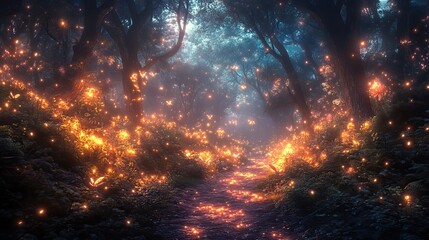 Wall Mural - a whimsical forest inhabited by fantastical creatures and glowing plants, a magical and enchanting r