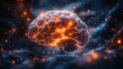 Wall Mural - abstract visualization of the human brain, represented by interconnected networks of glowing neurons