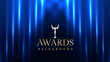 © ALLuxury - Dark blue luxury awards graphics background with light neon elegant shine spotlight effects. Premium corporate abstract design template. Banner certificate dynamic shape