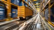 © Thaniya - Semi-truck transporting a shipping container through an automated warehouse. Fast-paced logistics system ensures smooth cargo flow, integrating smart supply chain solutions for optimized delivery.