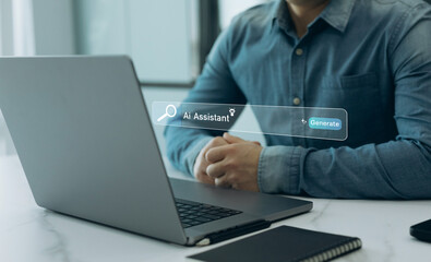 person searching for information with the help of ai assistant.virtual assistant, artificial intelli