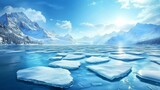 Icy Lake Snow-Capped Mountains and Drifting Ice, Scenery, Winterscape