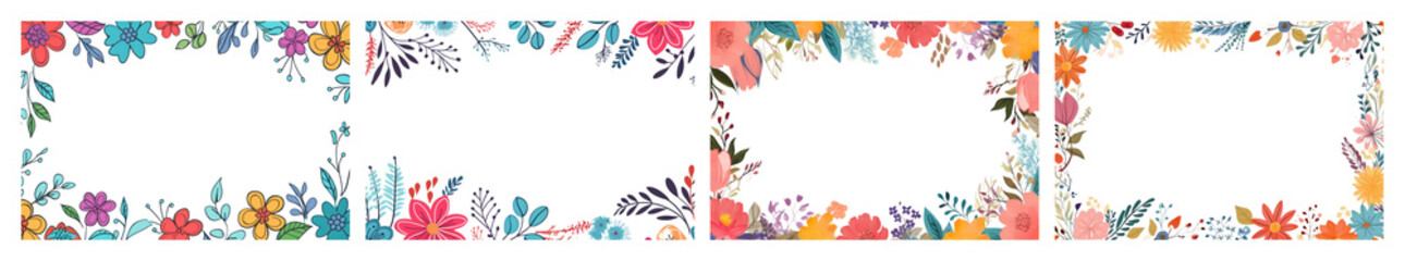 Wall Mural - png colorful floral border design, element set on transparent background