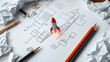 © Lumaverse - Miniature Rocket Model on Blueprint Startup Concept
