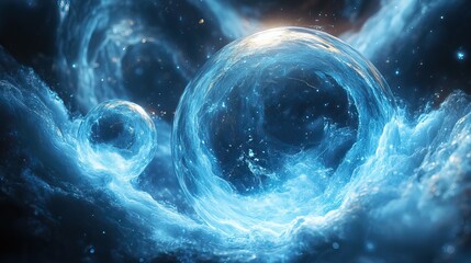 Wall Mural - opaline orbs float within a swirling vortex of energy, their movements unpredictable and mesmerizing