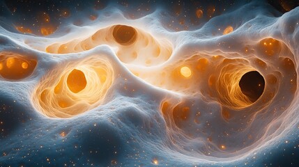 Wall Mural - platinum filaments weave through the fabric of spacetime, creating ripples in the visual tapestry of