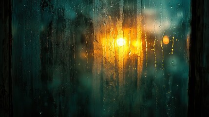 Wall Mural - silver raindrops race down the glass pane of an old window, blurring the view of the outside world.