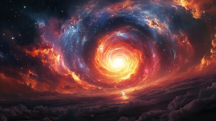 Wall Mural - swirling vortexes of multicolored energy converge upon a single point in the center of a vast, empty