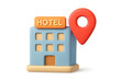 © Art Fusion - 3d hotel icon with location pin symbol of travel and accommodation